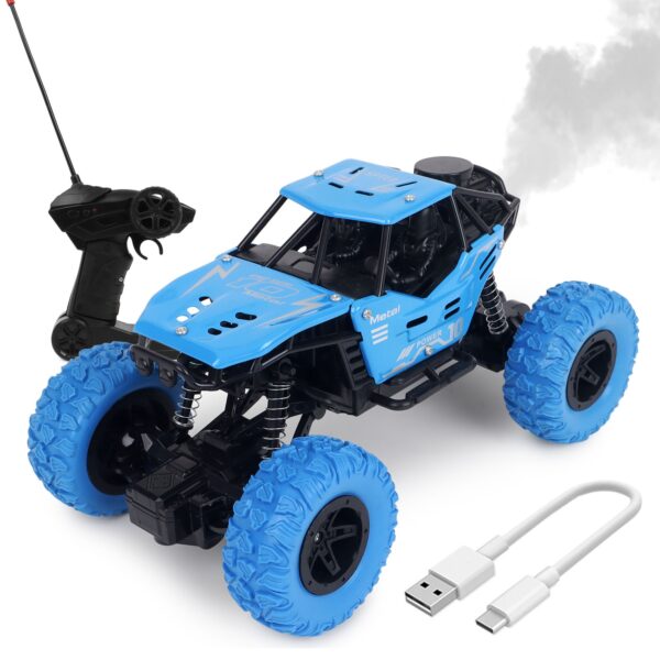 INFINI EV Offroader High Speed RC Car with Smoke & Spray | Certified Durable & Safe | Styled as Rock Crawler/Monster Truck | USB C-Type Rechargeable Remote Control Car for Kids | Made in India, Blue