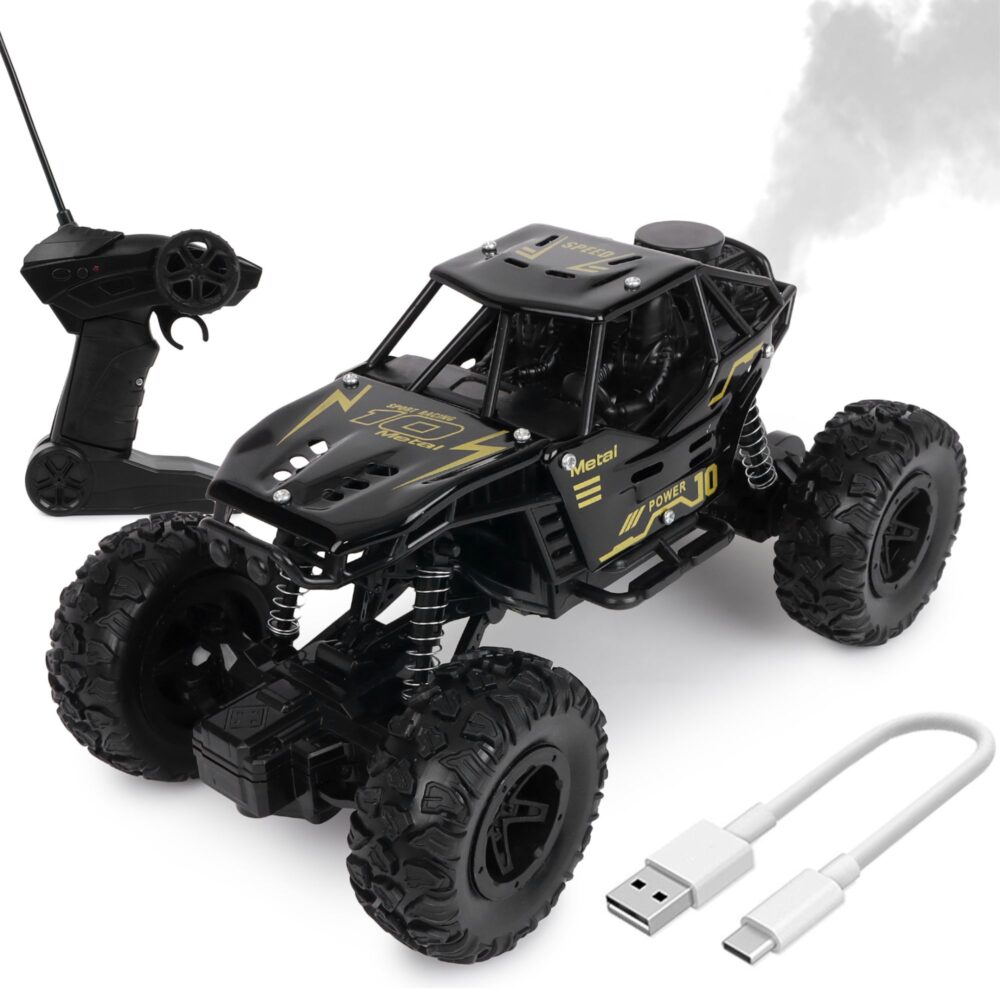 INFINI EV Offroader High Speed RC Car with Smoke & Spray | Certified Durable & Safe | Styled as Rock Crawler/Monster Truck | USB C-Type Rechargeable Remote Control Car for Kids | Made in India, Black