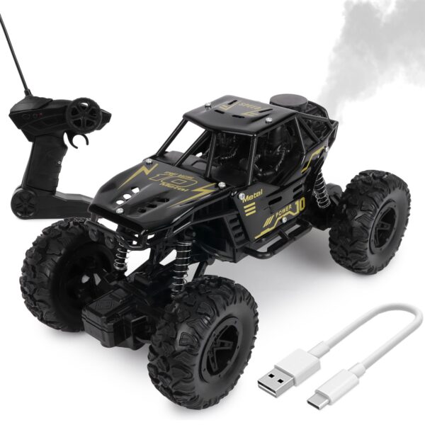 INFINI EV Offroader High Speed RC Car with Smoke & Spray | Certified Durable & Safe | Styled as Rock Crawler/Monster Truck | USB C-Type Rechargeable Remote Control Car for Kids | Made in India, Black