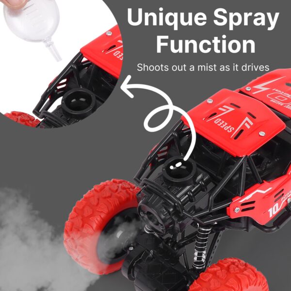 unique spray function shoots out mist as it drives