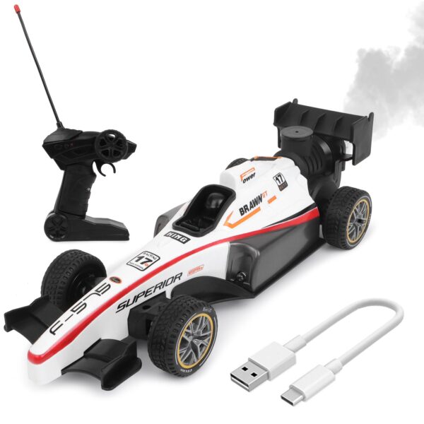 INFINI EV F1 High Speed Racing RC Car with Smoke Spray & Light | Certified Durable & Safe | Feels as Formula One Super Car | USB C-Type Rechargeable Remote Control Car for Kids | Made in India, White