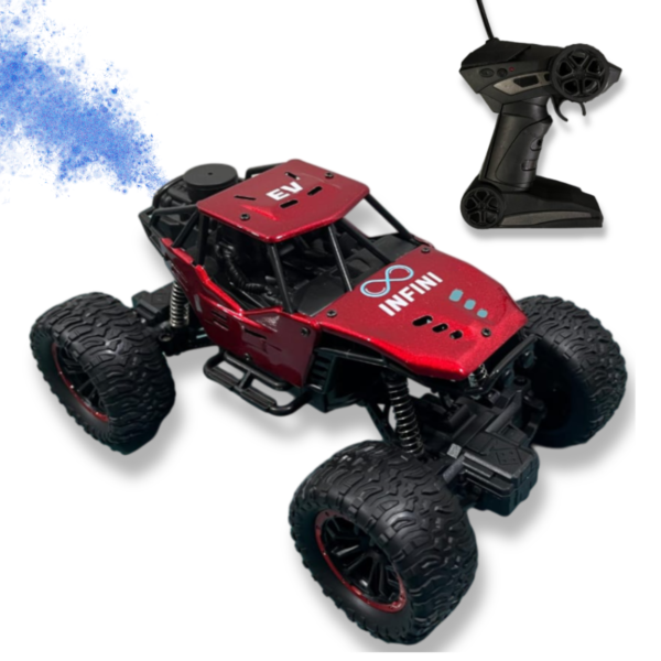 INFINI EV Special Edition Offroader High Speed RC Car with Spray | Certified Durable & Safe | Styled as Rock Crawler/Monster Truck | Rechargeable Remote Control Car for Kids | Made in India, Red