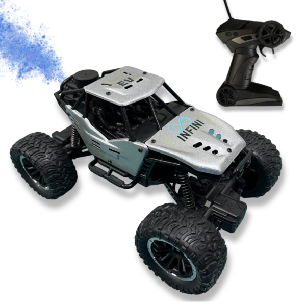 INFINI EV Special Edition Offroader High Speed RC Car with Spray | Certified Durable & Safe | Styled as Rock Crawler/Monster Truck | Rechargeable Remote Control Car for Kids | Made in India, Silver