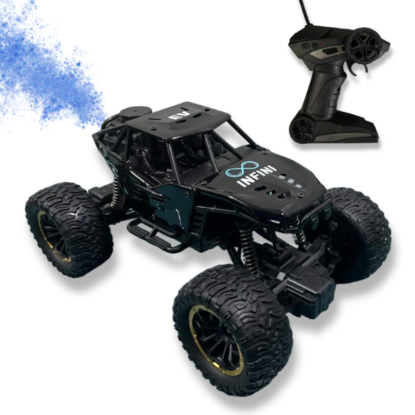 INFINI EV Special Edition Offroader High Speed RC Car with Spray | Certified Durable & Safe | Styled as Rock Crawler/Monster Truck | Rechargeable Remote Control Car for Kids | Made in India, Black